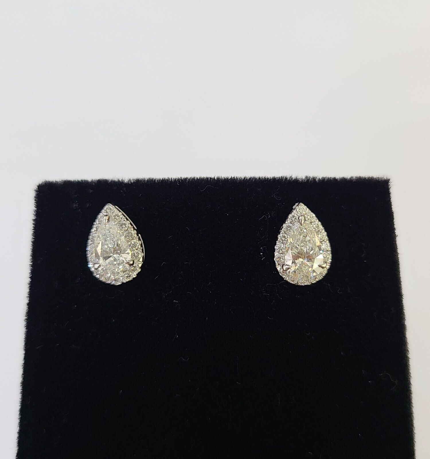 14k White gold Pear Earrings Diamond screw - back Lab Created Women Men Studs - GoldenlinQ